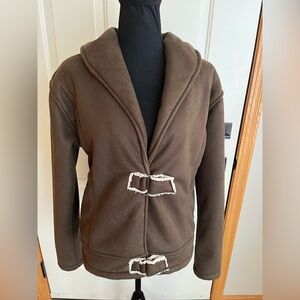 Women’s Straight Down brown faux suede and Sherpa bomber jacket. Size large